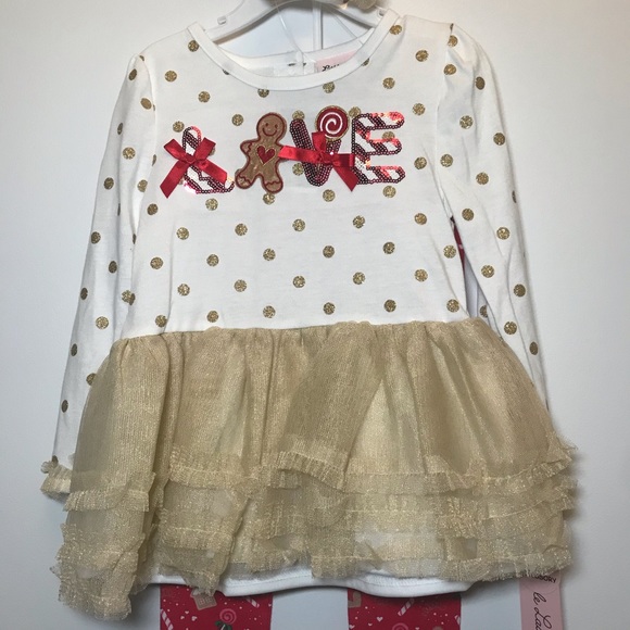 Little Lass Toddler Gold n Red Christmas outfit-4T - Picture 2 of 8